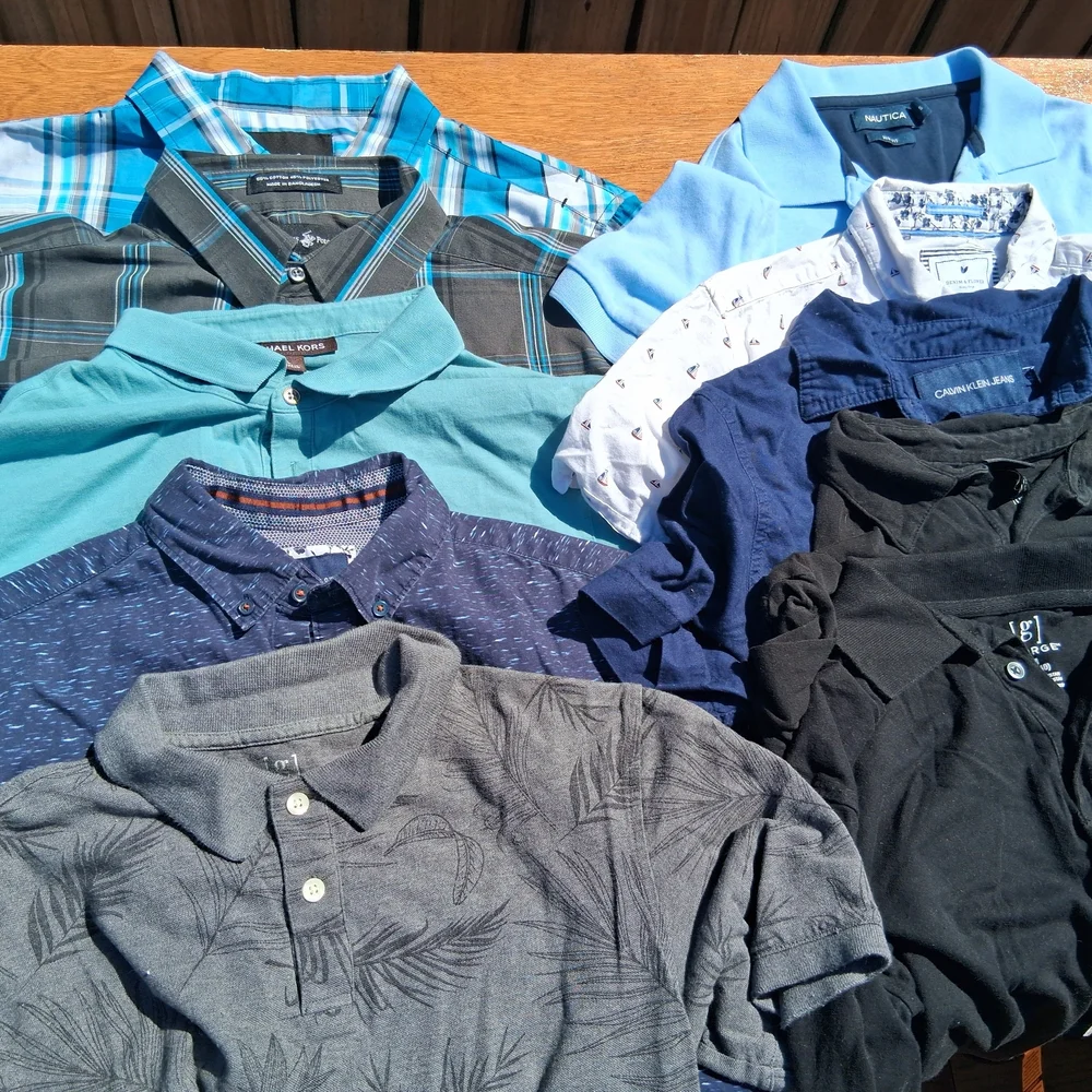 Men's Polo & Button-Down Shirt Lot - Blue, Teal, Gray, Black - Picture 1 of 2